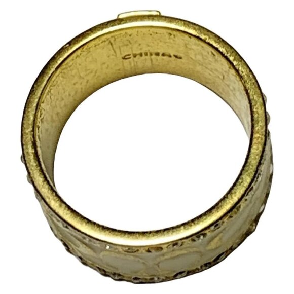 Auth COACH - Cream Gold Clear Hardware Rhinestones Ring #7 1/2 - Picture 3 of 5